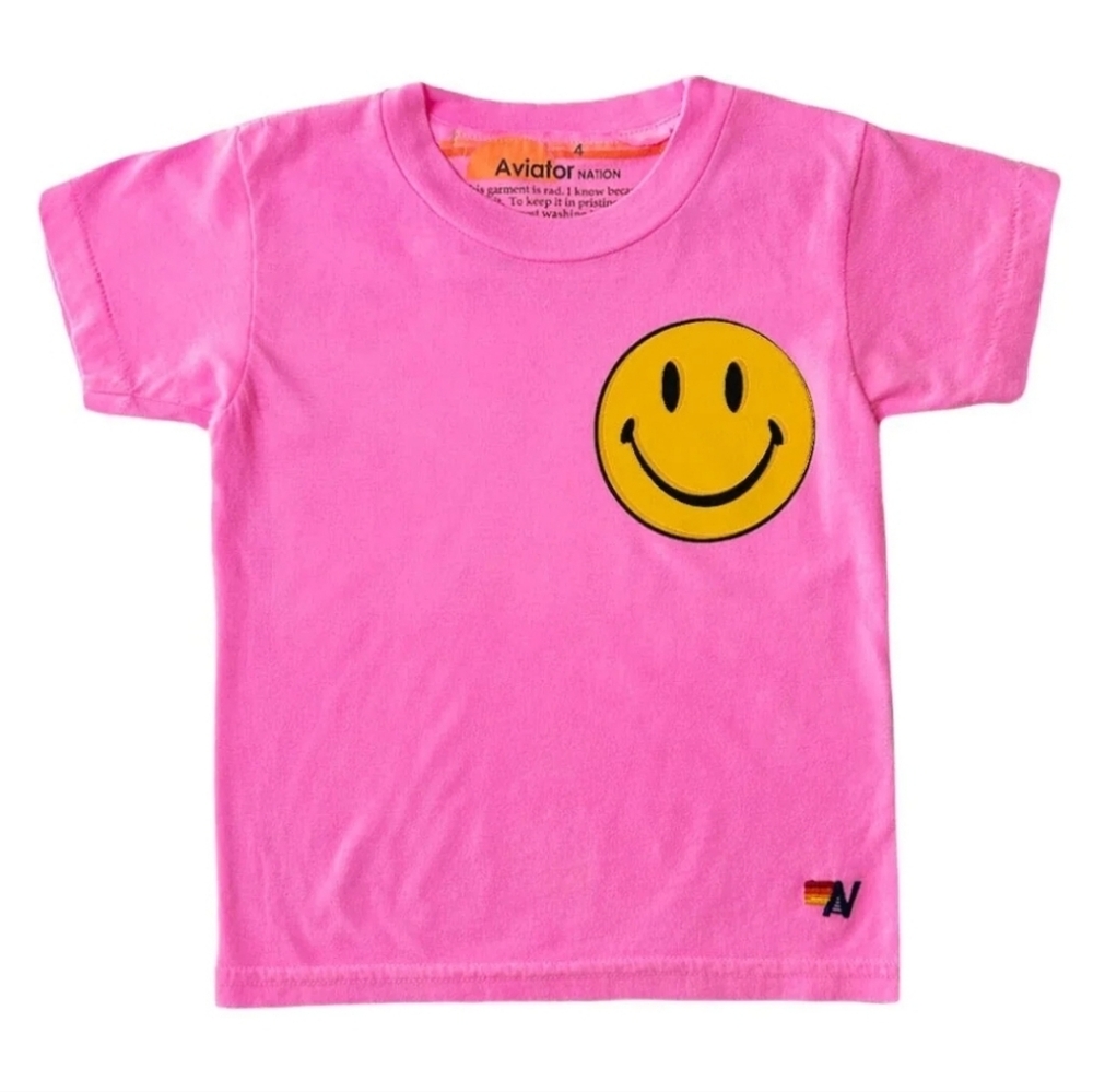 Aviator Nation Pink Boyfriend Tee with Yellow Smiley